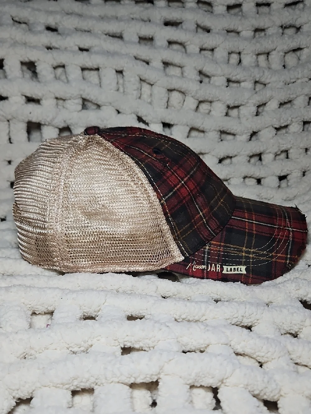 Mason Jar Label Plaid Mesh Snap Back Trucker Hat New Distressed